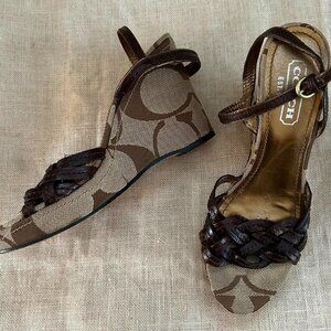 COACH Brown Monogram Wedge Sandals – Size 6